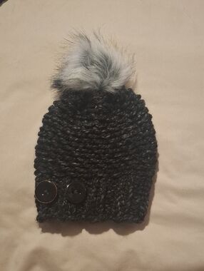 Handknit Charcoal Gray Wool Blend Winter Hat